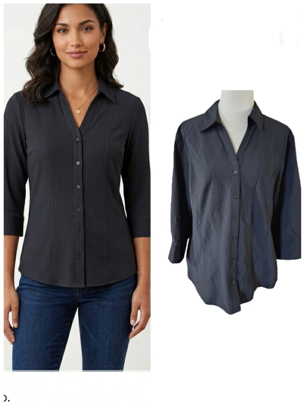 Black three-quarter sleeve button-down blouse Style & Co Women's size XL